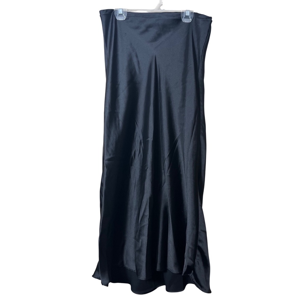Rachel‎ Zoe Black Satin Maxi Skirt Size L 90s Minimalist Chic Sleek Evening Wear